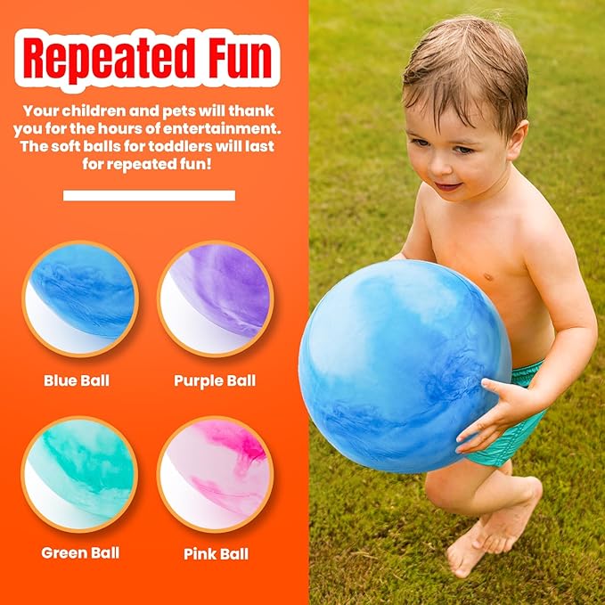 New Bounce Inflatable Bouncing Balls – Set of 4 Marbleized 8.5" Balls with Pump & 2 Pins – Sensory Play for Kids & Pets – Indoor/Outdoor Playground Toy