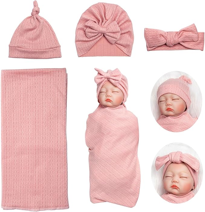 Reborn Baby Dolls Clothes Swaddle Blanket Set High Flexibility Blanket Fit 17-22 Inches Reborn Dolls Girl Fake Baby Clothes Accessories 4 Pieces of Pack