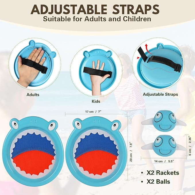 Waterproof Toss and Catch Ball Set for Kids Ages 3–8 – Soft & Safe Paddle Game with Cute Shark Design – Ideal for Beach, Pool, Bathtub, and Backyard Summer Fun