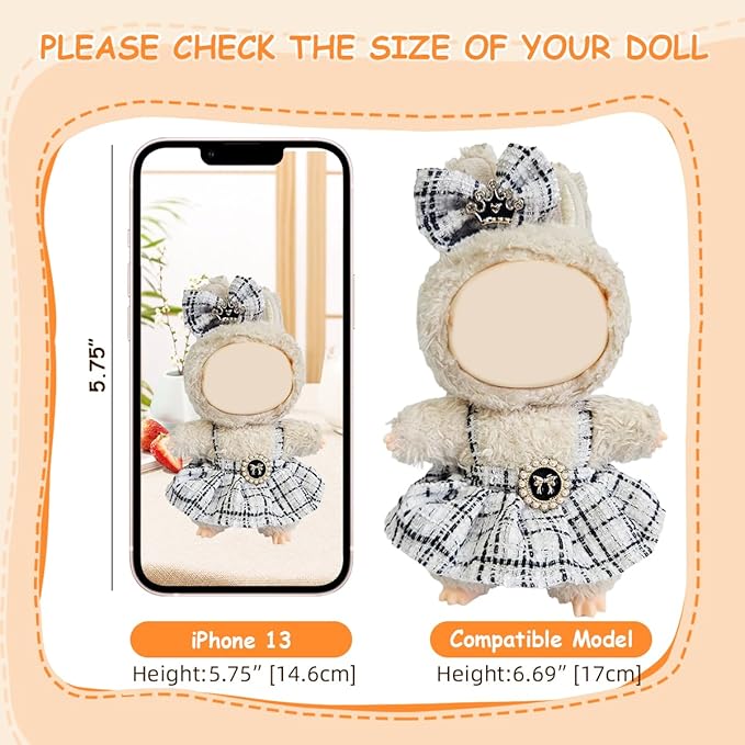 3 Pack Compatible for Labubu Clothes,17cm Doll Clothes Set,Luxury Designer Outfits,Cute Birthday Party Costumes,Valentines Day Gifts for Her Him,Stylish Fashion Wardrobe Accessories for 17cm Dolls