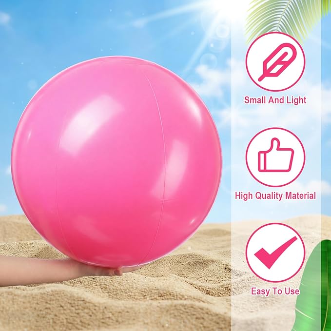 Realspring 24 Pcs Inflatable Beach Balls for Kids Bulk Pastel Solid Color Jumbo Beach Ball Swim Pool Floating Toys Baby Shower Birthday Summer Party Decor(Pink and White,26.5 Inch)