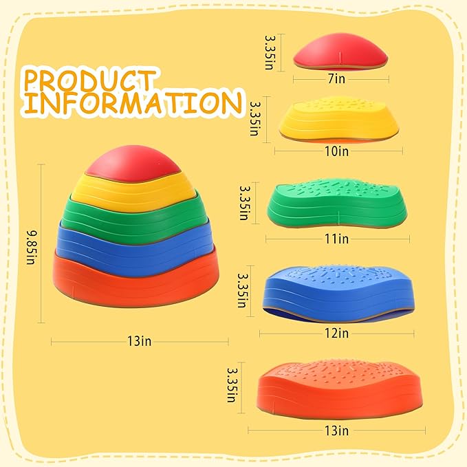 Balance Stepping Stones for Kids 5pcs Non-Slip River Stones Obstacle Course Play Indoor and Outdoor Coordination Game Sensory Toys Toddler Ages 3 4 5 6 7 8+