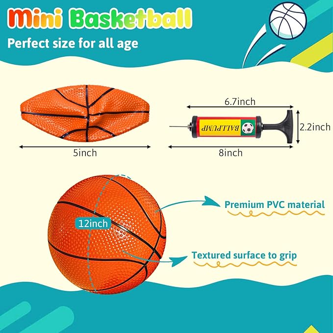 Shindel Mini Basketball, 6PCS 6.3 inches Basketballs with Pump for Birthday Gifts for Toddlers Kids, Playground Balls for Pool, Indoors, Outdoors