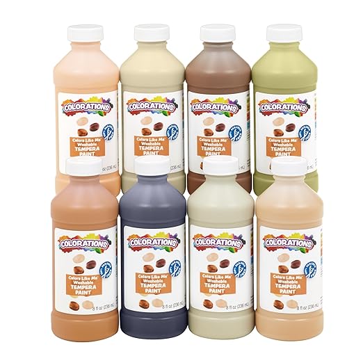 Colorations Colors Like Me Washable Tempera Paint, 8 oz. Each Bottle - Set of 8 Colors - Non-Toxic, Classroom Essentials, Arts and Crafts Supplies for Kids and Adults