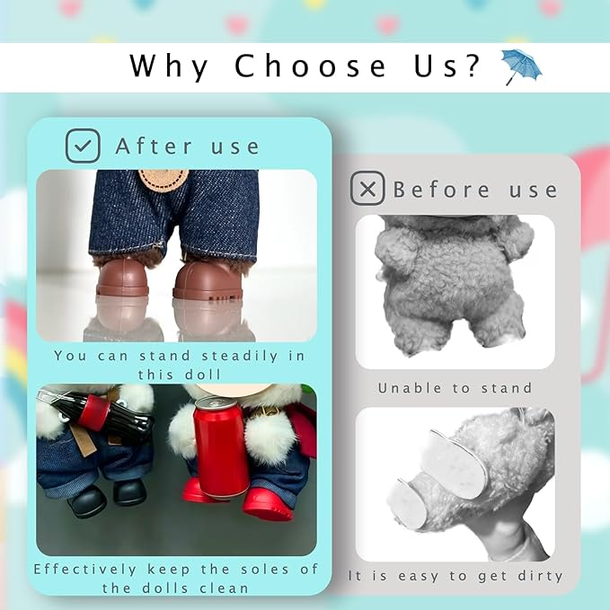 Shoes for 17cm Doll(No Dolls), 5 Colors Available, Adding a Cute and Stylish Touch to Your 17cm Dolls，Silicone Doll Rain Shoes Boots(Light Blue, Pink, White, Black, Brown
