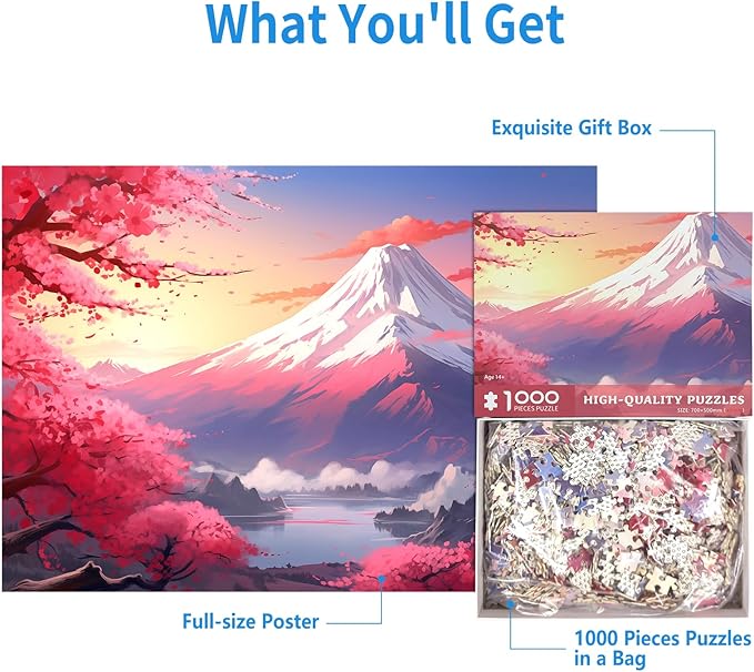 1000 Piece Puzzle for Adults, Mount Fuji Jigsaw Puzzles 1000 Pieces with Letters on Back, Impossible Difficult Hard Puzzles for Adults Seniors Teens Challenging Gift, Finished Size 27.6 x 19.7 inches