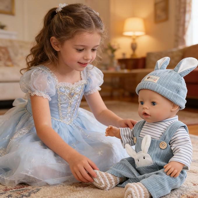 Reborn Baby Doll Clothes Set for 14-18 inch Dolls, Soft Doll Clothes Outfit with Tops, Pants, Rabbite Hat, Socks & 2 Hangers, Accessories for Newborn Reborn Dolls(Not Dolls)