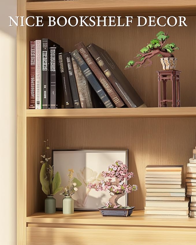 Rowood 3D Wooden Puzzles for Adults,DIY Cherry Blossom Bonsai Tree Botanical Collection Building Set,Craft Kit Gift for Adults on Christmas Birthday ThanksgivingDay-Sakura Bonsai