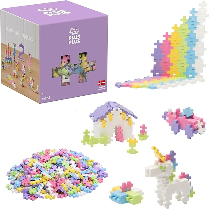 PLUS PLUS - Open Play Set - 600 Piece - Pastel Color Mix, Construction Building Stem Toy, Interlocking Mini Puzzle Blocks for Kids
