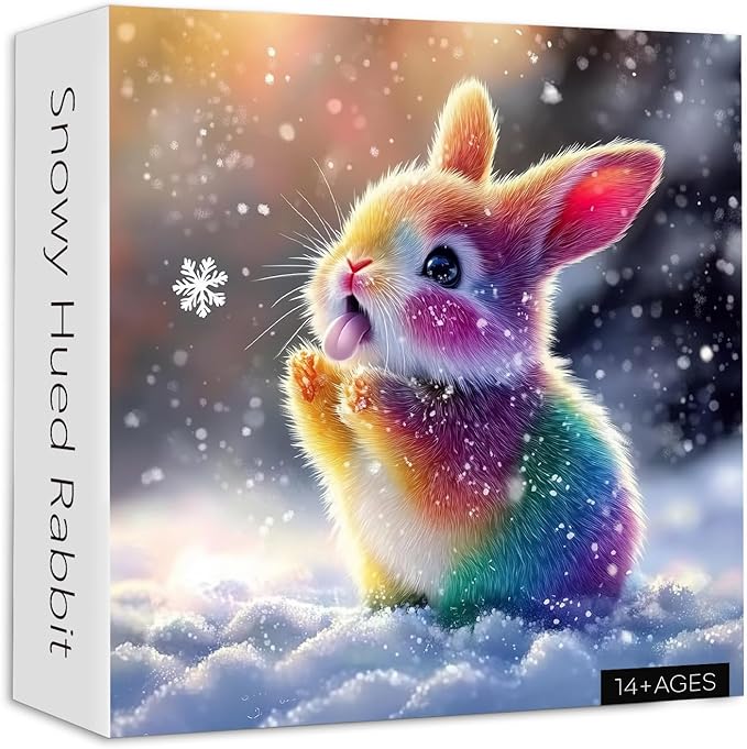 PICKFORU Snowy Hued Rabbit Jigsaw Puzzles 1000 Pieces,Colorful Cute Snow Rabbit Puzzles for Adults,Unique Nature Animal Puzzle as Home Decor