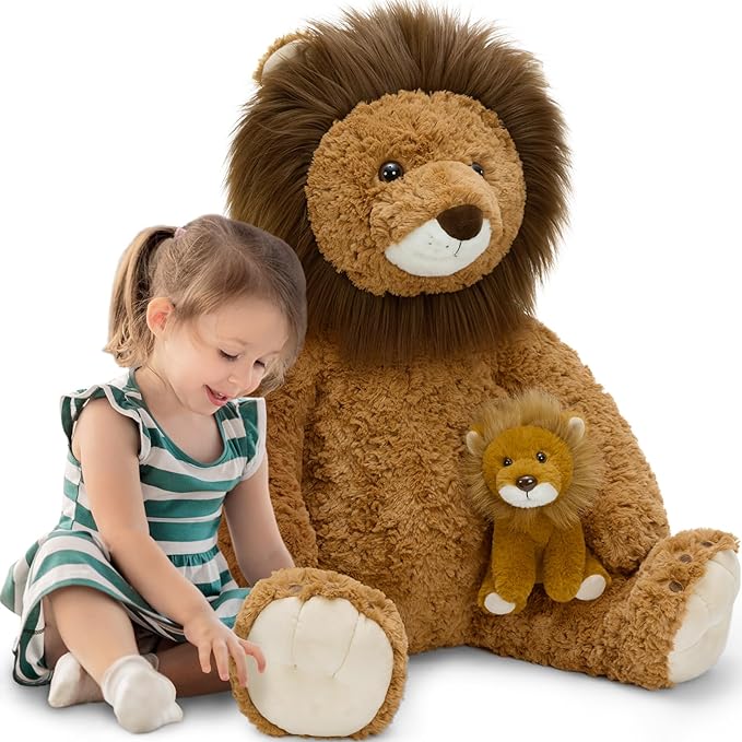 Tezituor Giant Lion Stuffed Animal,2Pcs Large Lion Plush Toy,Cute Jumbo Cuddly Realistic Lions,39in Huge Big Fat Lion Plushie,Soft Oversized Cougar Stuffy,Kids Girls Birthday Valentines Easter Gifts