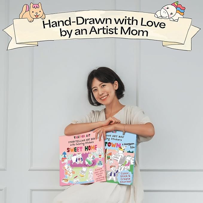 Together Art My Town Color Your Own Storytelling Sticker Kit - Hand-Drawn Scenes & Coloring Your Own Stickers - DIY Arts & Crafts Gift for Kids 4-10 - Designed, Partially Produced & Assembled in USA