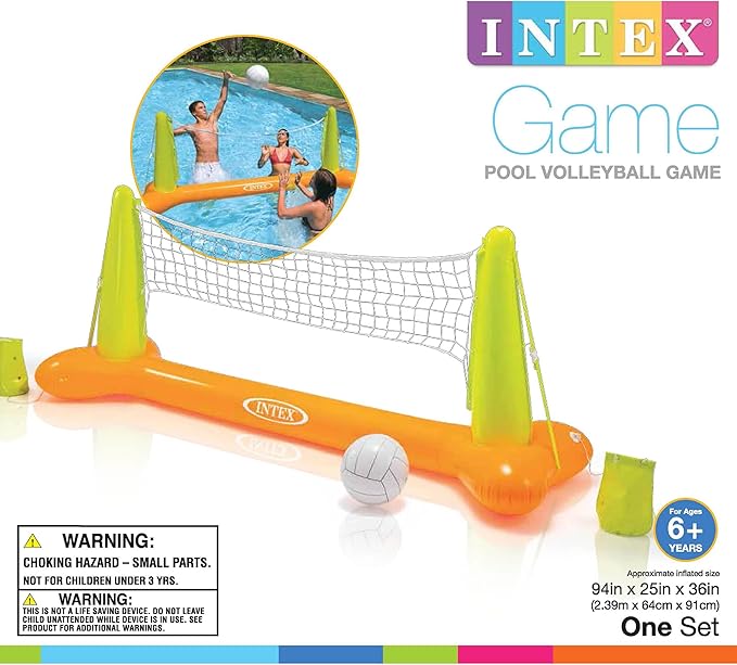 Intex Inflatable Floating Swimming Pool Toy Active Water Volleyball Sports Game with Net and Ball for Children and Adults, Multicolor (6 Pack)