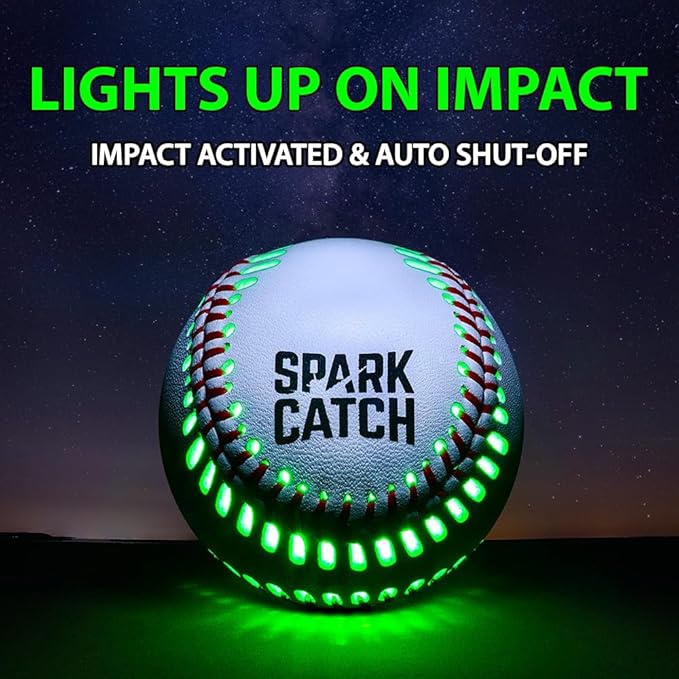 SPARK CATCH Light Up Baseball, Glow in The Dark Baseball, Sports Gear Accessories Gifts for Boys 8 9 10 11 12 13 14 15 Years Old, Kids Teens All Ages Gift Ideas