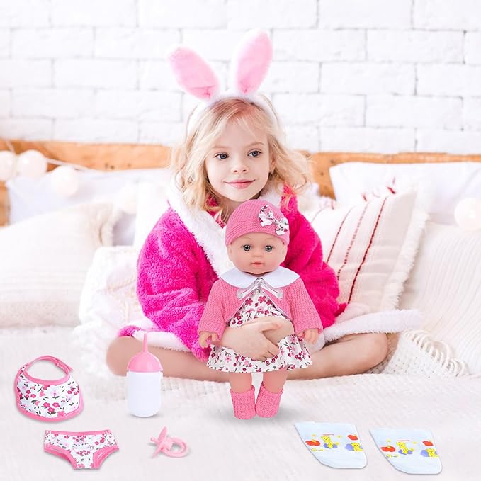 ZNTWEI 12 Inch Baby Doll Playset with Reborn Baby Dolls Clothes and Accessories Including Bottles, Nipple, Diaper, Bib, Underpants