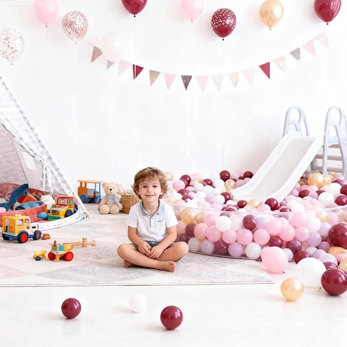 GOGOSO Ball Pit Balls for Toddler, Baby Plastic Playballs Kids Soft Pastel Pelotas Non-Toxic BPA-Free,Pink+Gold+White+red+Purple,100 Balls
