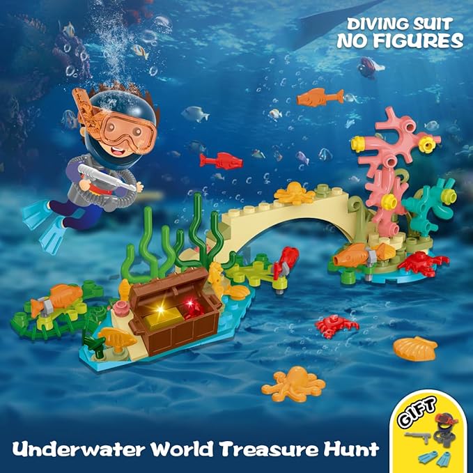 City Floatable Boat Building Set with LED Light - Ocean Arctic Explorer Ship Building Block Kit with Helicopter, Sub Exploration Toy Adventure Set Birthday Gift for Kids Boys Girls 6 7 8 9 10+