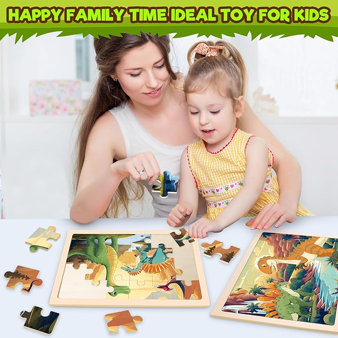 Puzzles for Kids Ages 4-6, 4 Packs Wooden Dinosaur Puzzles for Toddlers Ages 3-5, Preschool Educational Dino Puzzles Boards Toys Gifts for 3 4 5 6 Boys Girls