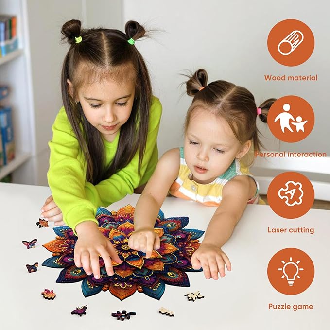 Mys Aurora Purple Mandala Puzzles for Adults 500 Pieces, Colorful Flower Jigsaw Puzzles, Unique Shaped Round Wooden Puzzles for Adults and Kids, Birthday Gift and Family Game, 16.4 x 16.4 Inches