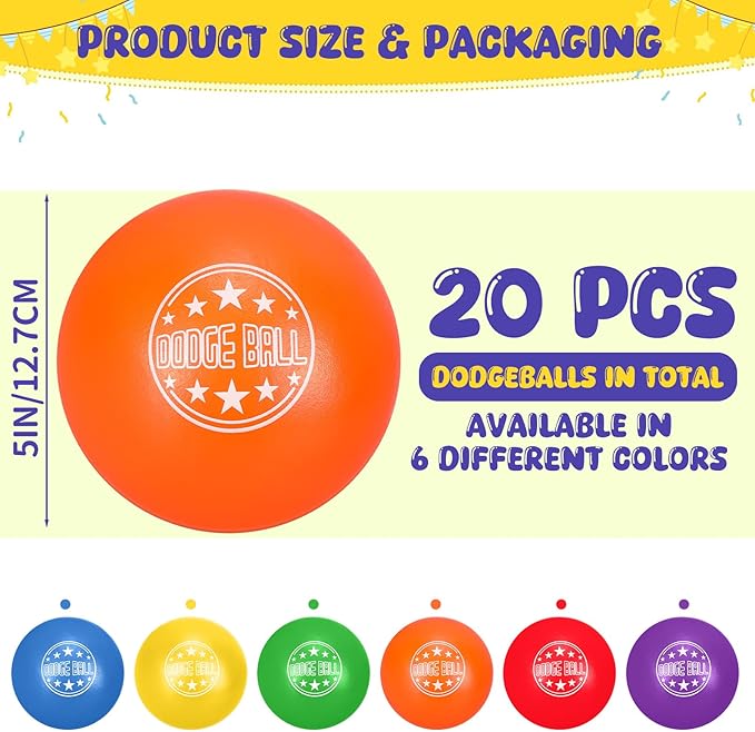 Jerify Foam Dodgeball Set 5 Inch Soft Skin Playground Dodgeballs Bulk, Low Density Foam for Non Sting Dodgeball Sports Equipment for Kids and Adults