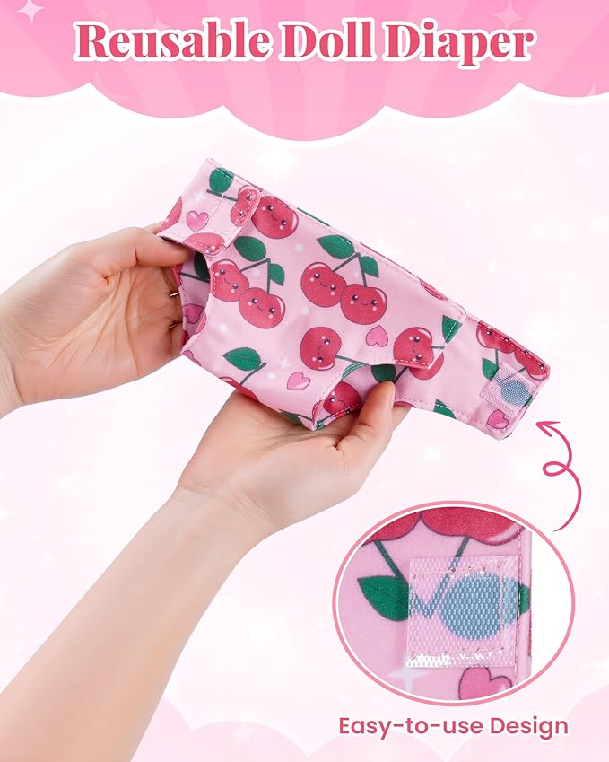 BABESIDE Baby Doll Diapers, 6 Pcs Reusable Doll Diaper Set for 12-15 Inch Dolls, Soft Baby Doll Accessories with Hook-and-Loop Closure, Cute Doll Care Pretend Play Gift for Kids 3+