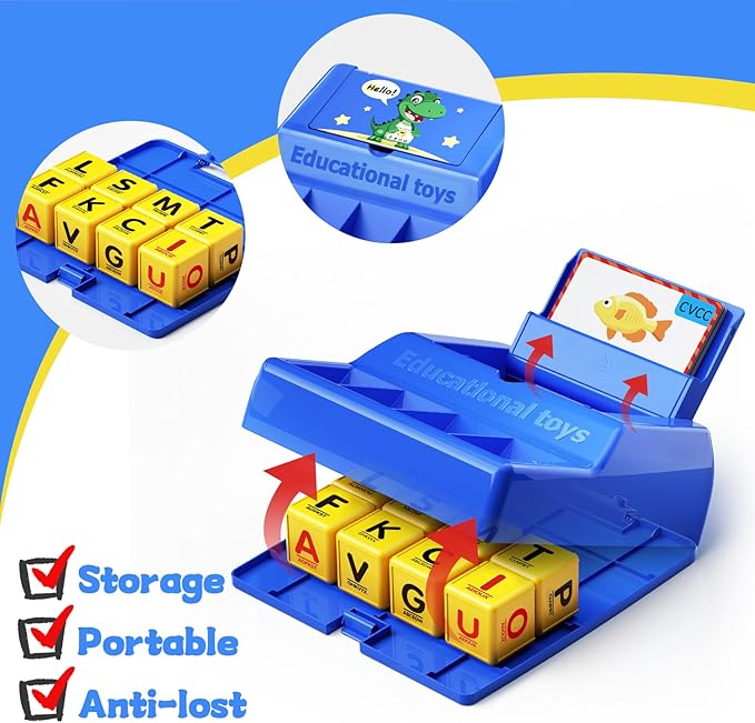Montessori Matching Letter Game for Kids Ages 3-8 | Educational Learning Spelling Toys with Storage Function | Christmas Birthday Gifts for 3 4 5 6 Year Old Boys & Girls | Larger Blue (50% Bigger)