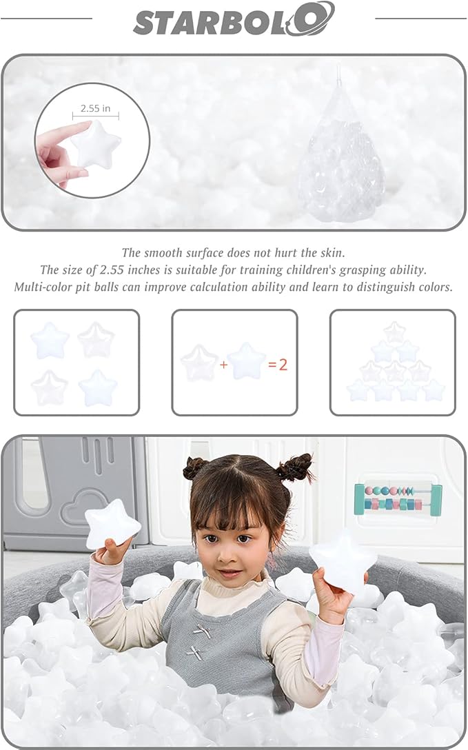 STARBOLO Ball Pit Balls for Toddlers Pack of 100 200 500 - BPA&Phthalate Free Non-Toxic Crush Proof Soft Plastic Balls for 1-5Years Old Toddlers Girl Kids Birthday Pool Playpen Tent Party