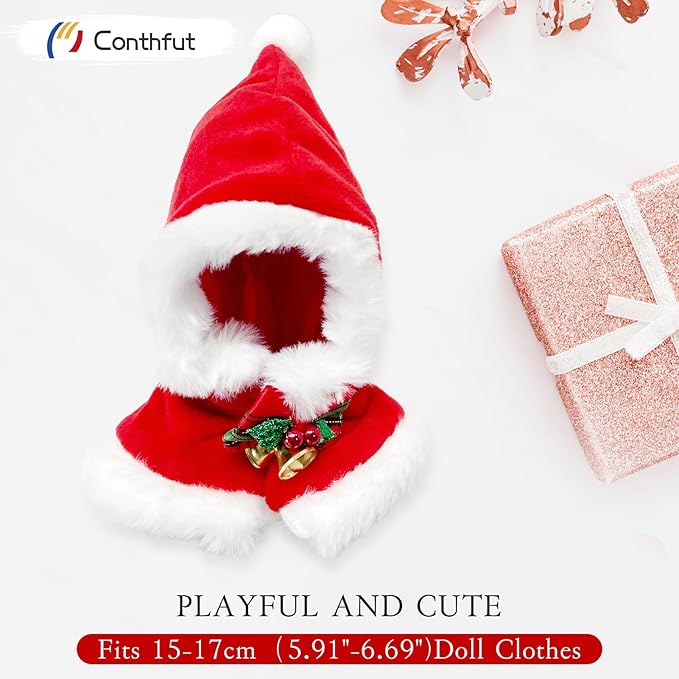 17cm/15cm Doll Clothes Christmas Outfit Set,Christmas Cape with Hat Accessories for Dolls,Clothes Set for Dolls Dress Up (No Doll) (Red 01)