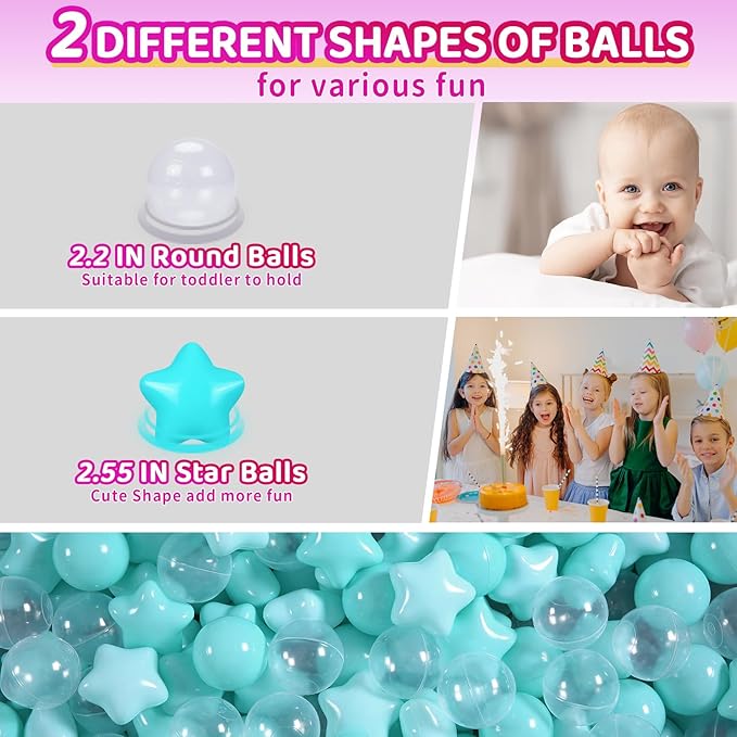 Realhaha Ball Pit Balls 50 100 200 500, Star Shapes for Babies Kids Playpen Plastic Balls for Babies Ball Pool Puppy Playballs