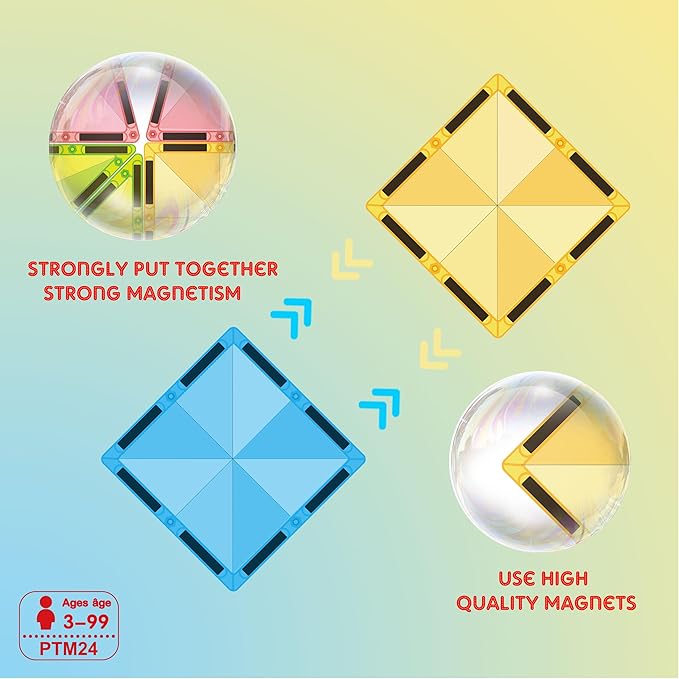 PicassoTiles Magnetic Tile 24pc Mini Diamond Magnetic Building Blocks Set Travel Size STEM Educational Construction Toy Portable Hands On Learning Creative Open Ended Play for Kids Ages 3 Plus PTM24