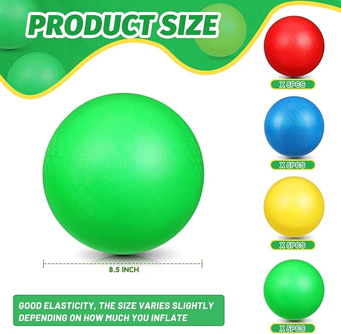 Jerify 20 Pack Large Dodgeballs Kickballs Colorful Playground Ball Inflatable Bounce Balls Bouncy Ball PVC Play Balls for Adults Beach Party Game Outdoor Indoor, 4 Colors(8.5 Inch)