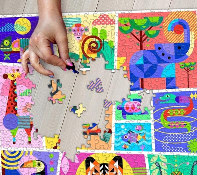 Springbok Geometric Jungle 500 Piece Jigsaw Puzzle for Adults, Children and Family - Colorful Animal Puzzle - Unique Cut Pieces