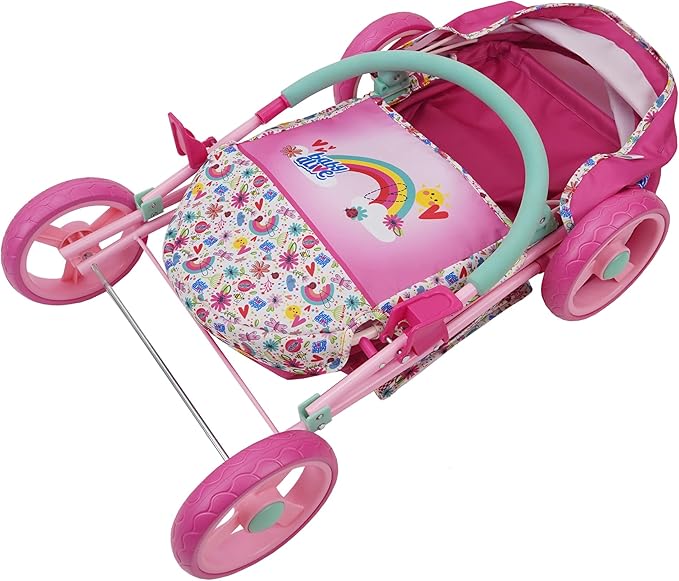 Baby Alive Deluxe Doll Pram - Pink & Rainbow - Includes Handbag, Fits 18" Dolls, Large Canopy, Storage Basket, Bassinet - Pretend Play for Kids Ages 3+