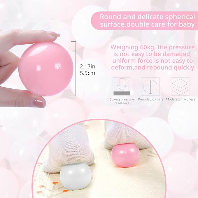 STARBOLO Ball Pit Balls for Toddlers Pack of 100 200 500 - BPA&Phthalate Free Non-Toxic Crush Proof Soft Plastic Balls for 1-5Years Old Toddlers Girl Kids Birthday Pool Playpen Tent Party