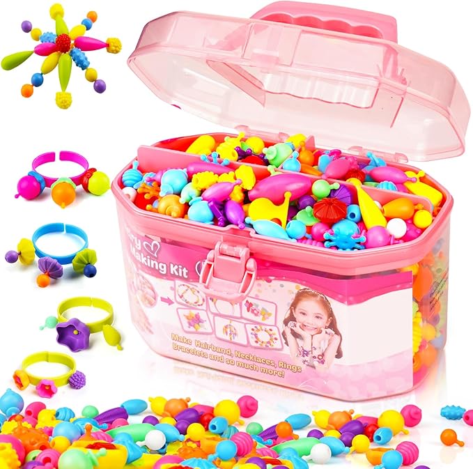 FUNZBO 650pcs Pop Beads - Jewelry Making Kit for 3 4 5 6 7 8 Year Old Little Girls, Arts and Crafts Toys for Kids, Necklace Bracelet Creativity Snap Set, Easter Birthday Gifts for Kids