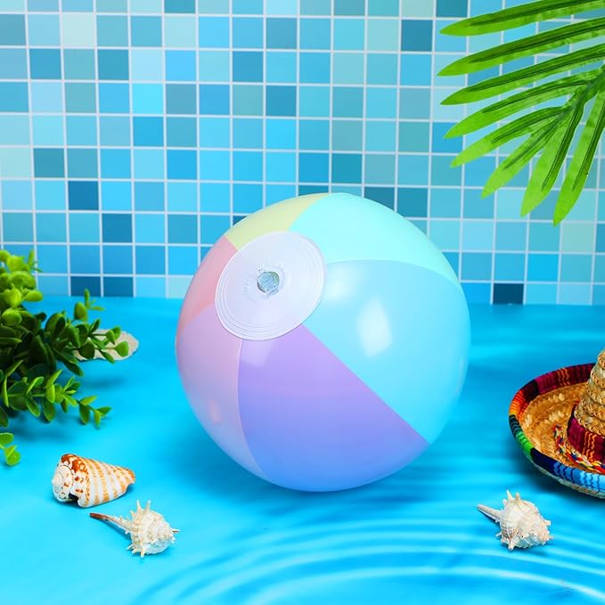 12 Pcs Pastel Inflatable Beach Balls Bulk Pastel Color Jumbo Big Beach Balls Baby Shower Birthday Summer Swimming Party Decorations Favor Water Games(10 Inch,Macaron Color)