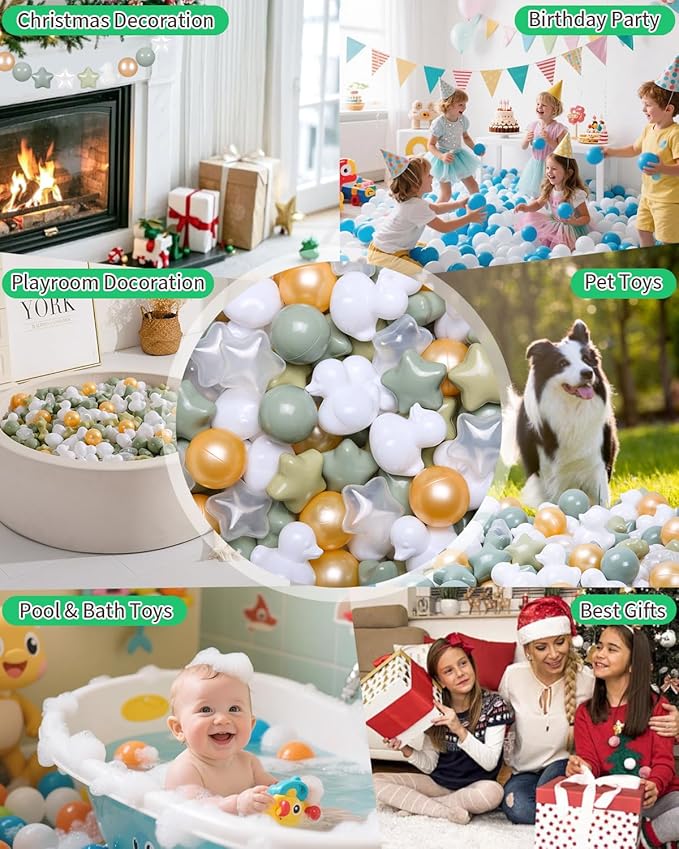 TRENDPLAY Ball Pit Balls Shapes Pastel, Duck Star Shape Non Toxic for Toddlers Kids Baby Girls Boys Dogs Soft Play,Party, 50 100 200