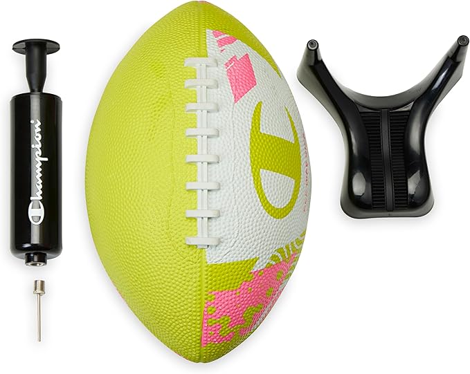Champion Blitz Football, All-Weather Football, Enhanced Grip, Durable Rubber Cover and Molded Laces, for Outdoor Sports & Training, Includes 6 Ball Pump