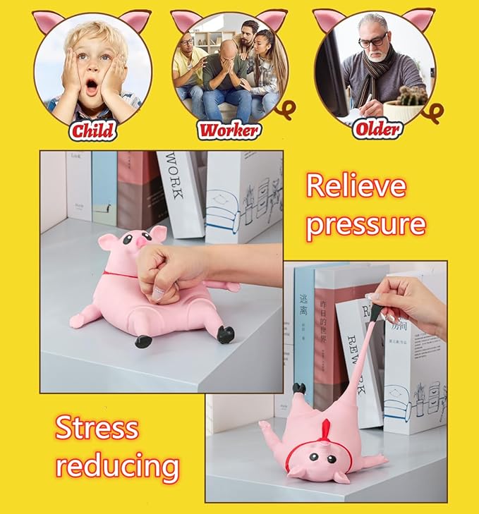 Stretchy Glue-Sand Filled Rubber Pig , Latex Piglet Soft Decompression Doll Toy, Squishy Pig Toy,Animal High-Elastic Stretchable, Decompression Toy for Adults and Children (Pig-L)