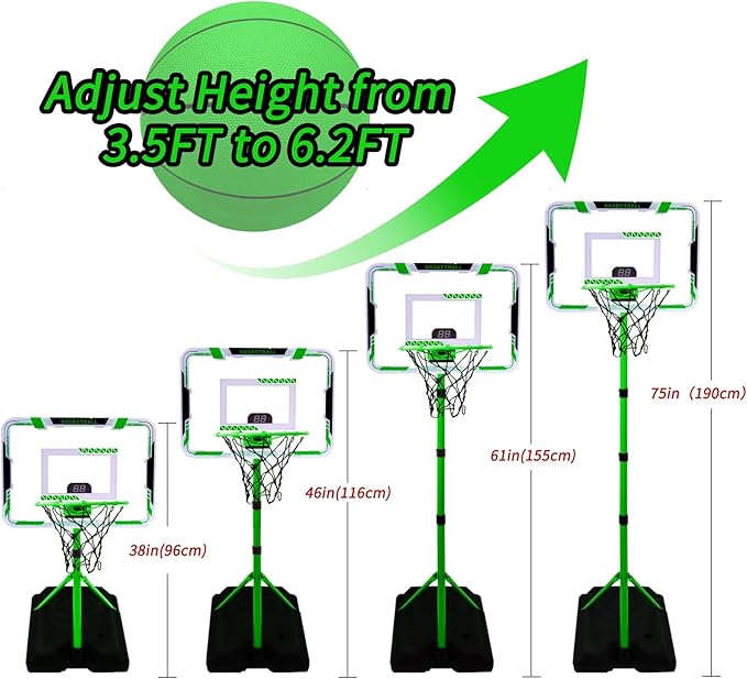 Nattork Kids Basketball Hoop, Adjustable Height Toddler Basketball Hoop Stand, Indoor Outdoor Basketball Goal Toy for Boys Girls Ages 3~8 Years Old, Includes 3 Balls, Ideal for Birthday Gift