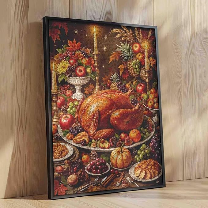 Happy Thanksgiving Jigsaw Puzzle 1000 Pieces Turkey Dinner Puzzles for Adults Aumtunm Puzzle Puzzles Intellectual Decompressing Game Challenging Family Activity Games 19.7 "x 27.6 "