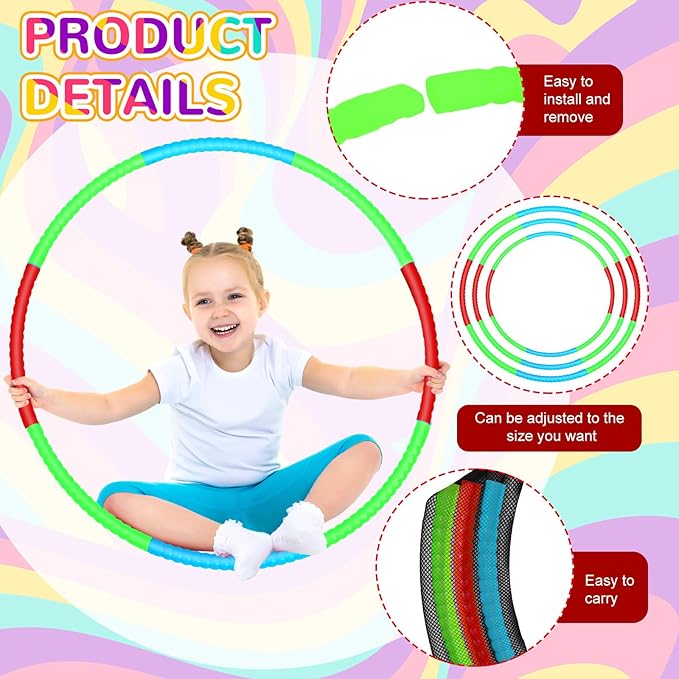 Sratte 6 Pcs Exercise Hoop Detachable Adjustable Plastic Hoops Snap Together Toy Ring Color Playground Toys for Girls and Boys Party Games, Sports, Exercise, Dog Training(28 Inch,Red,Green,Blue)