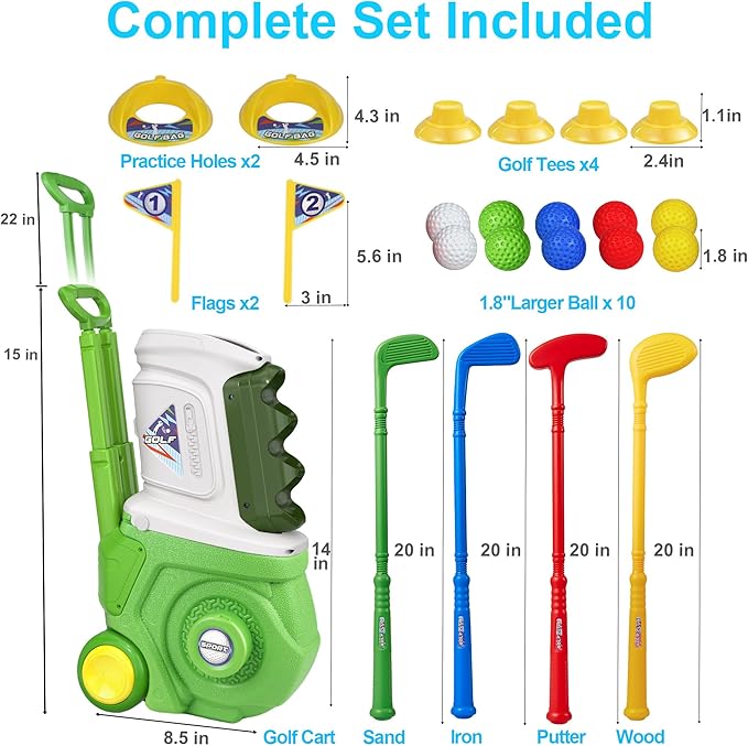 Toddler Golf Set, Kids Golf Set for Ages 1 2 3 4 5 Years Old Boys Girls with 4 Plastic Golf Clubs 10 Balls, Indoor Outdoor Baby Toddler Golf Clubs Set Toy with Cart Sport Toy Birthday Gifts Green
