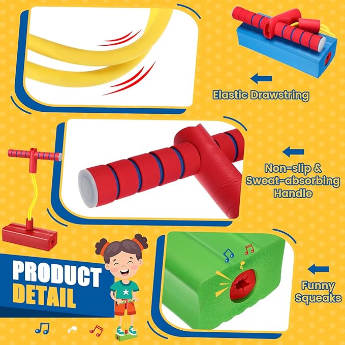 4 Pcs Pogo Stick Foam Pogo Jumper for Kids Foam Pogo Jumper Pogo Stick Toy Fun and Safe Jumping Stick for Teens Adults Outdoor Indoor Sports Gift,Makes Squeaky Sounds and Squeaks with Each Hop