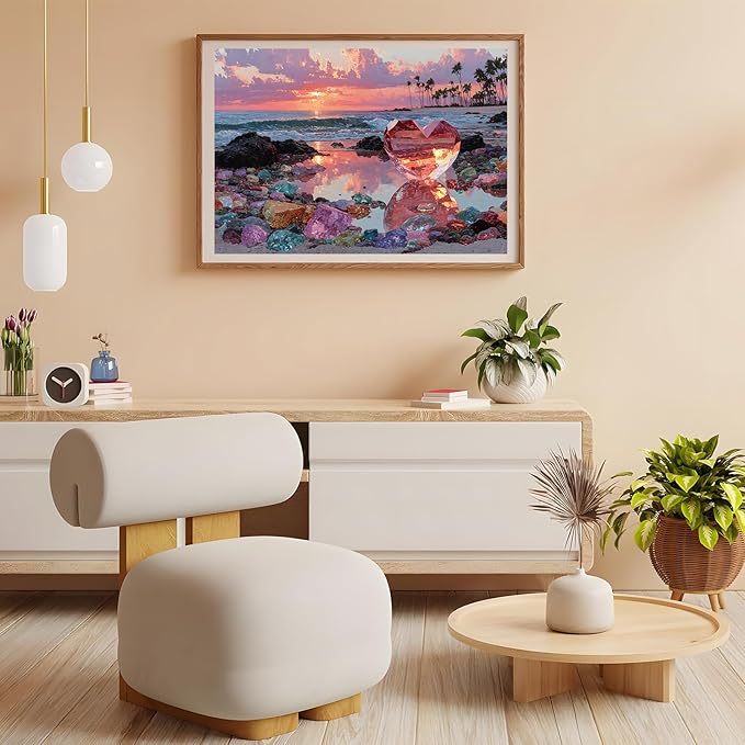 500 Piece Jigsaw Puzzle for Adults – Beach Glass Heart Jigsaw Puzzles 500 Pieces, Sunset Ocean Heart-Shaped Puzzles for Adults 500 Pieces, Challenging Perfect for Game Nights, 20.5 X 15 in