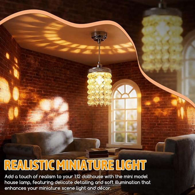 TOYANDONA Dollhouse Chandelier - 1/12 Scale Hanging Beaded Chandelier Doll House Ceiling Lights Lamp Miniature Dollhouse Lights Led Battery Operated for Doll House Decoration Accessories