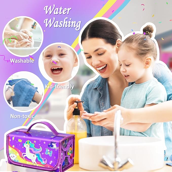 56 PCS Washable Scented Markers Set with Glitter Pencil Case, Mermaid Unicorn Arts and Crafts for kids 4-6-8 Kids Coloring Drawing Kits for 4-8 Years Old Girls Birthday Gifts