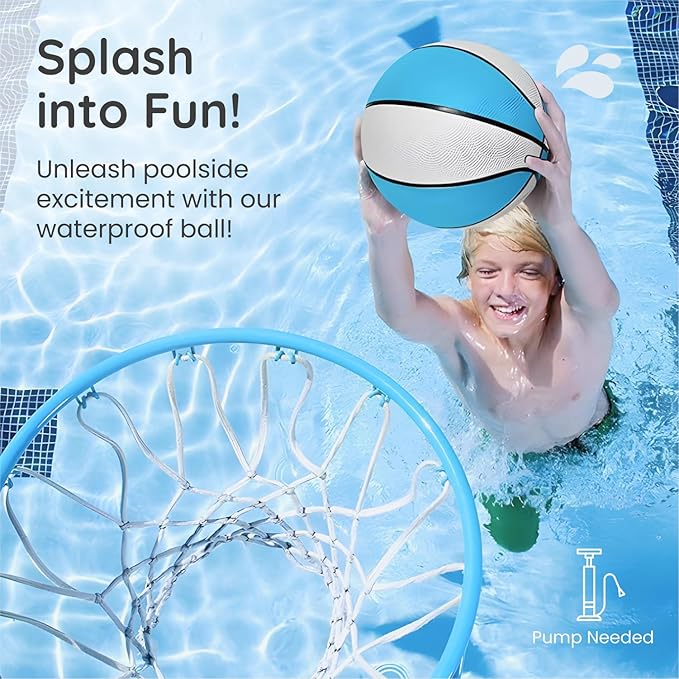 Botabee Official Size Pool Basketball - 9.4" Diameter, Size 7 Waterproof Basket Ball - Textured Grip for in-Water or Outdoor Play - Compatible with Pool Basketball Hoops - White and Blue