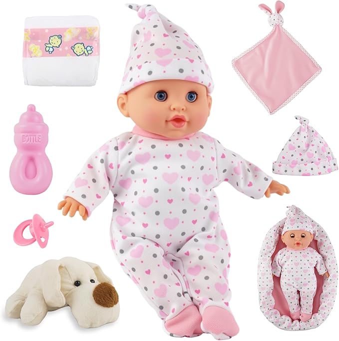 SMILESSKIDDO Baby Doll, Soft Body Baby Dolls Set with Bassinet & Accessories, First Toddler Doll with Eyes Open/Close, Pretend Play Gift for Girls Ages 1 2 3 4 5 6