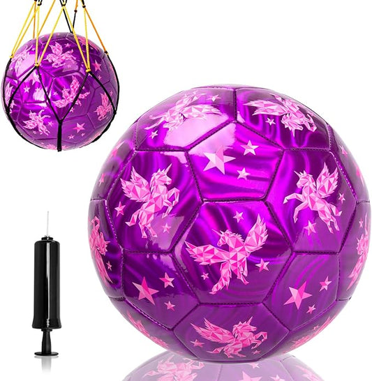 U&C Planet Soccer Ball Size 2 Size 3 Size 4 for Toddler Kids with Pump Deflated, Cartoon Unicorn Dinosaur Soccer Ball Toy for Girls Boys 1-3 2-8 6-12